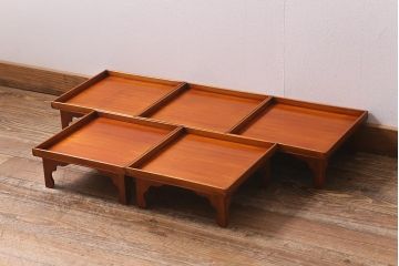 アンティーク雑貨　大正昭和初期　春慶塗　木製脚付膳5客セット(お膳、漆器)(R-040442)