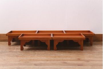 アンティーク雑貨　大正昭和初期　春慶塗　木製脚付膳5客セット(お膳、漆器)(R-040442)
