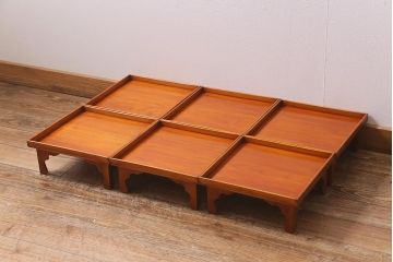 アンティーク雑貨　大正昭和初期　春慶塗　木製脚付膳6客セット(お膳、漆器)(R-040444)