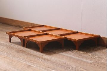 アンティーク雑貨　大正昭和初期　春慶塗　木製脚付膳5客セット・小(お膳、漆器)(R-040445)