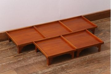 アンティーク雑貨　大正昭和初期　春慶塗　木製脚付膳5客セット・小(お膳、漆器)(R-040446)