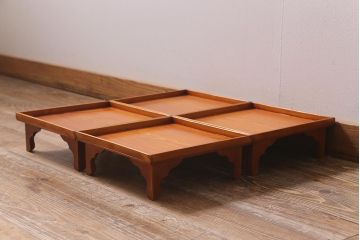アンティーク雑貨　大正昭和初期　春慶塗　木製脚付膳4客セット・小(お膳、漆器)(R-040448)