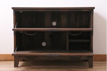 アンティーク家具　ラフジュ工房オリジナル　古箪笥リメイク　フラップダウン扉のテレビ台(テレビボード、リビングボード、時代箪笥)(R-040457)