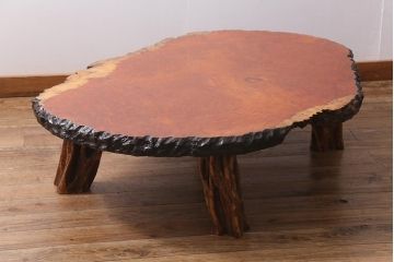 ビンテージ家具　特大　極厚天板　カリン材(花梨材)　貴重な鳥眼杢の木肌が魅力的な座卓(定価約180万円)(ローテーブル)(R-040461)