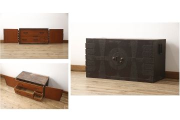 アンティーク家具　明治期　観音開き戸 十字金具の和箪笥(ローボード、時代箪笥)(R-040462)