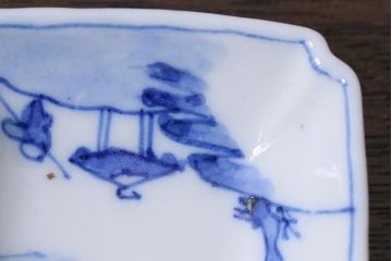 アンティーク雑貨　大正昭和初期　山水図　染付小皿5枚セット(豆皿、醤油皿、和食器)(R-040494)