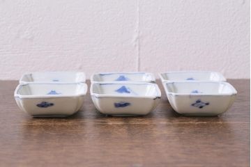 アンティーク雑貨　大正昭和初期　山水図　染付小皿6枚セット(豆皿、醤油皿、和食器)(R-040495)