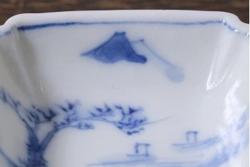 アンティーク雑貨　大正昭和初期　山水図　染付小皿6枚セット(豆皿、醤油皿、和食器)(R-040495)