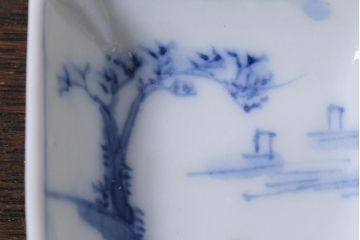 アンティーク雑貨　大正昭和初期　山水図　染付小皿6枚セット(豆皿、醤油皿、和食器)(R-040495)