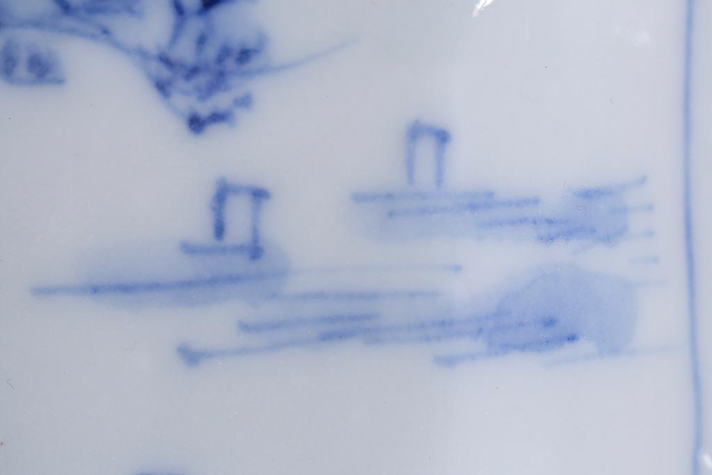 アンティーク雑貨　大正昭和初期　山水図　染付小皿6枚セット(豆皿、醤油皿、和食器)(R-040495)