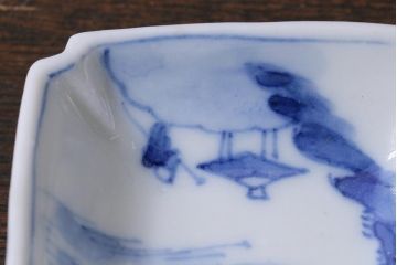 アンティーク雑貨　大正昭和初期　山水図　染付小皿6枚セット(豆皿、醤油皿、和食器)(R-040495)