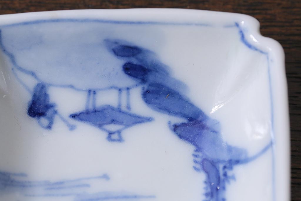 アンティーク雑貨　大正昭和初期　山水図　染付小皿6枚セット(豆皿、醤油皿、和食器)(R-040495)