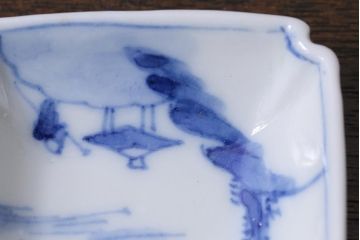 アンティーク雑貨　大正昭和初期　山水図　染付小皿6枚セット(豆皿、醤油皿、和食器)(R-040495)