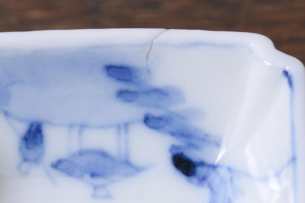 アンティーク雑貨　大正昭和初期　山水図　染付小皿6枚セット(豆皿、醤油皿、和食器)(R-040495)