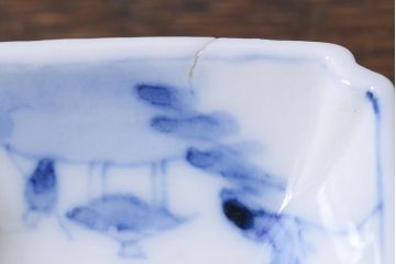 アンティーク雑貨　大正昭和初期　山水図　染付小皿6枚セット(豆皿、醤油皿、和食器)(R-040495)