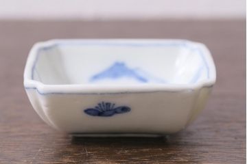 アンティーク雑貨　大正昭和初期　山水図　染付小皿6枚セット(豆皿、醤油皿、和食器)(R-040495)