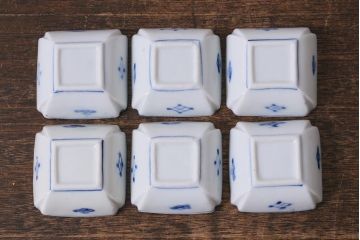 アンティーク雑貨　大正昭和初期　山水図　染付小皿6枚セット(豆皿、醤油皿、和食器)(R-040495)