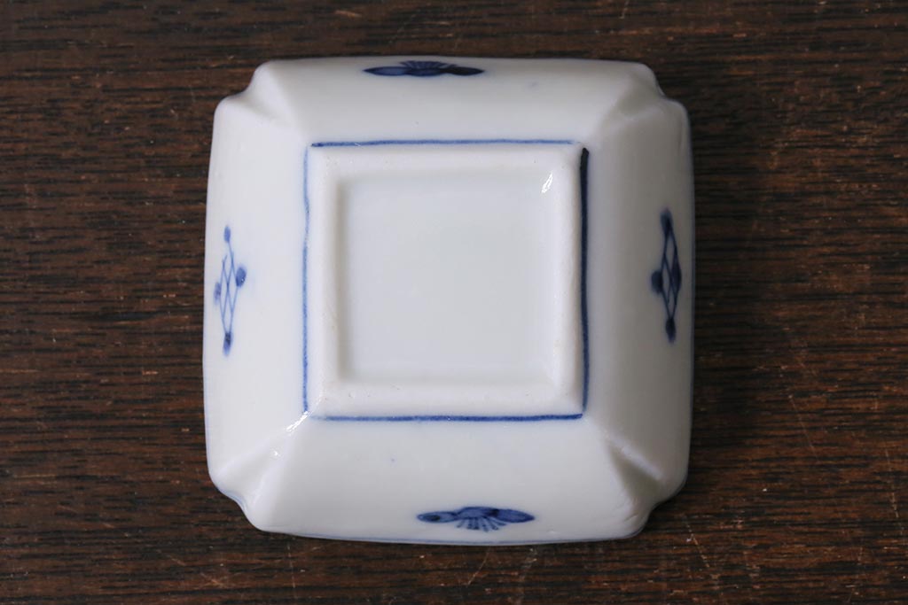 アンティーク雑貨　大正昭和初期　山水図　染付小皿6枚セット(豆皿、醤油皿、和食器)(R-040495)