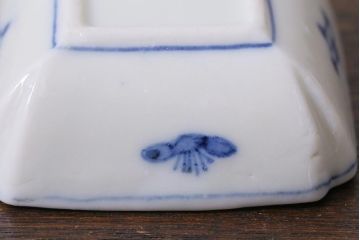 アンティーク雑貨　大正昭和初期　山水図　染付小皿6枚セット(豆皿、醤油皿、和食器)(R-040495)