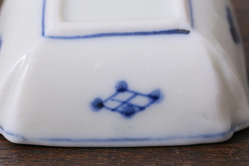 アンティーク雑貨　大正昭和初期　山水図　染付小皿6枚セット(豆皿、醤油皿、和食器)(R-040495)