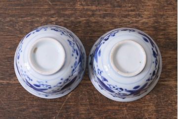 古民具・骨董　江戸期　伊万里　染付蕎麦猪口2個セット(向付、和食器)(R-040496)