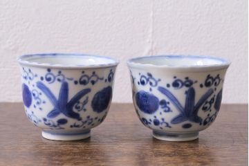 古民具・骨董　江戸期　伊万里　染付蕎麦猪口2個セット(向付、和食器)(R-040497)