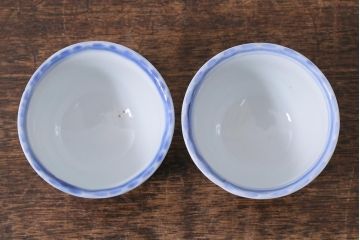 古民具・骨董　江戸期　伊万里　染付蕎麦猪口2個セット(向付、和食器)(R-040497)