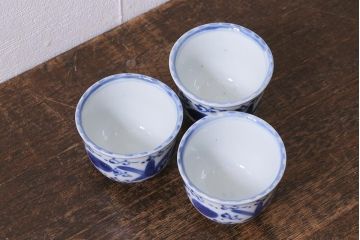 古民具・骨董　江戸期　伊万里　染付蕎麦猪口3個セット(向付、和食器)(R-040498)