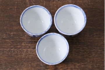 古民具・骨董　江戸期　伊万里　染付蕎麦猪口3個セット(向付、和食器)(R-040498)
