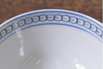 アンティーク雑貨　明治期　花蝶文染付蓋茶碗3客セット(蓋付茶碗、和食器)(R-040500)