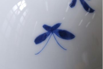 アンティーク雑貨　明治期　花蝶文染付蓋茶碗3客セット(蓋付茶碗、和食器)(R-040500)
