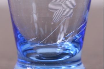 レトロ雑貨　昭和中期　落ち着いた青色の切子グラス11個セット(コップ)(R-040502)