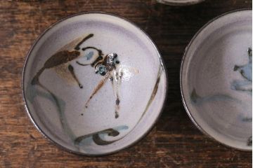 レトロ雑貨　箱付き　三浦小平　無名異焼　5種(猪口、杯、盃)(R-040503)