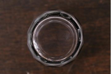アンティーク雑貨　昭和初期　古い紫被せ切子グラス　ソーサー付き6客セット　箱付(コップ、コースター、和ガラス)(R-040505)