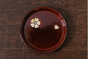 アンティーク雑貨　昭和初期　古い紫被せ切子グラス　ソーサー付き6客セット　箱付(コップ、コースター、和ガラス)(R-040505)