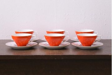 未使用品　昭和中期　古いノリタケ(Noritake、日陶)　カップ&ソーサー6客セット　箱付(コーヒーカップ、洋食器)(R-040506)