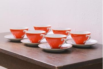 未使用品　昭和中期　古いノリタケ(Noritake、日陶)　カップ&ソーサー6客セット　箱付(コーヒーカップ、洋食器)(R-040506)