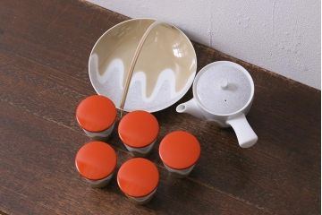 未使用品　昭和中期　古いノリタケ(Noritake、日陶)　急須・湯呑6客・菓子鉢セット　箱付(湯のみ、茶器揃)(R-040507)