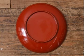 古民具　大正昭和初期　輪島塗　松竹梅　沈金蒔絵菓子皿5枚セット(菓子盆、漆器、木製皿)(R-040508)