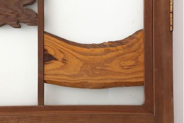 レトロ建具　昭和レトロ　昭和中期　すりガラス入り　ユニークなデザインが目を引く木製ドア(建具、開き戸、扉)(R-040511)