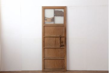 レトロ建具　昭和レトロ　昭和中期　すりガラス入り　ユニークなデザインが目を引く木製ドア(建具、開き戸、扉)(R-040511)