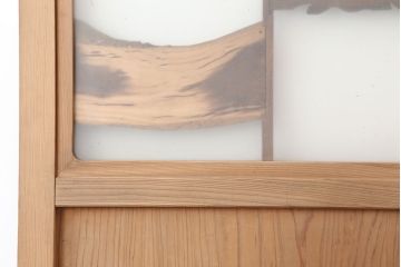 レトロ建具　昭和レトロ　昭和中期　すりガラス入り　ユニークなデザインが目を引く木製ドア(建具、開き戸、扉)(R-040511)