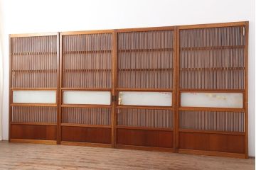 レトロ建具　昭和中期　和モダンにもぴったりの格子戸4枚セット(ガラス帯戸、引き戸)(R-040514)