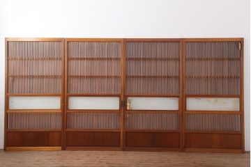 レトロ建具　昭和中期　和モダンにもぴったりの格子戸4枚セット(ガラス帯戸、引き戸)(R-040514)