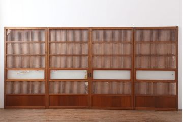 レトロ建具　昭和中期　和モダンにもぴったりの格子戸4枚セット(ガラス帯戸、引き戸)(R-040514)