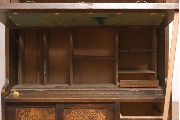 アンティーク家具　鏡付き　レリーフなど凝った意匠がおしゃれなライティングビューロー(簿記机、在宅ワーク、在宅用ワークデスク)(R-040520)