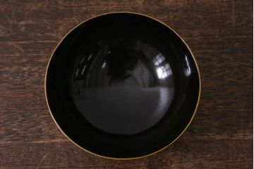 古民具　大正昭和初期　黒漆鶴蒔絵蓋付木製椀10客セット(お椀、漆器)(R-040548)