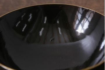 古民具　大正昭和初期　黒漆鶴蒔絵蓋付木製椀10客セット(お椀、漆器)(R-040548)