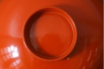 アンティーク雑貨　大正昭和初期　朱塗り　鶴蒔絵　お椀5客セット(木製漆器、和食器)(R-040554)