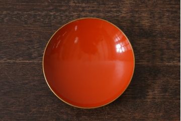アンティーク雑貨　大正昭和初期　朱塗り　鶴蒔絵　お椀5客セット(木製漆器、和食器)(R-040554)